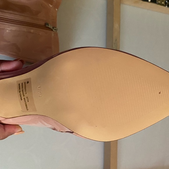 Blush Nude Patent Faux Leather Zip Up Heeled Ankle Boots - Picture 4 of 5